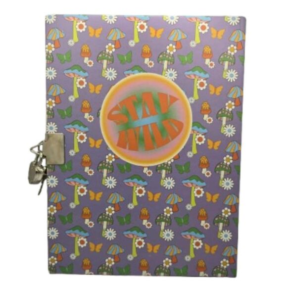 Mushroom & Flowers 60s-70s Psychedelic Guided Journal 100 Pages with Lock & Key - Picture 2 of 3